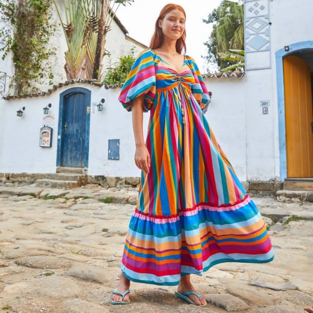 Farm Rio multi rainbow 🌈 stripe dress